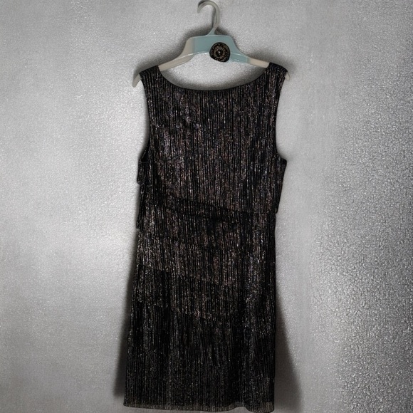 🌹CONNECTED APPAREL BLACK/SILVER SPARKLE RUFFLE DRESS - Picture 6 of 6